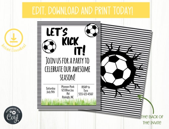 Soccer End of Season Invite | Soccer Themed Birthday Party Invitation | Editable Birthday Party Invitation | Soccer theme