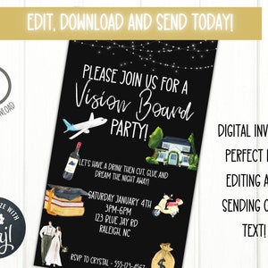 Editable Vision Board Party Digital Invitation, Vision Board Template, New Year Intention Setting, DIY with Corjl