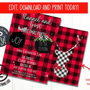 Editable Christmas Party Invitation, Flannel and Frost invitation, Christmas Cookie Party, Corjl, Christmas Party Invitation Template