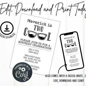 Editable Two Cool Birthday Invitation