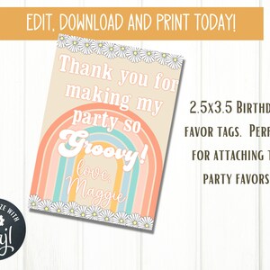 Editable Two Groovy Party Favor Tag, Birthday Party Thank You, Groovy Birthday, Groovy Decoration