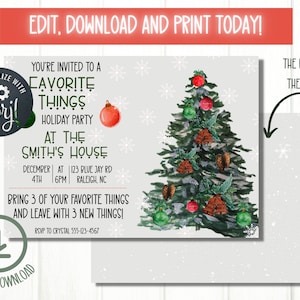 Editable Christmas Party Invitation, Favorite Things invitation, Christmas Cookie Party, DIY with Corjl, Favorite Things Party