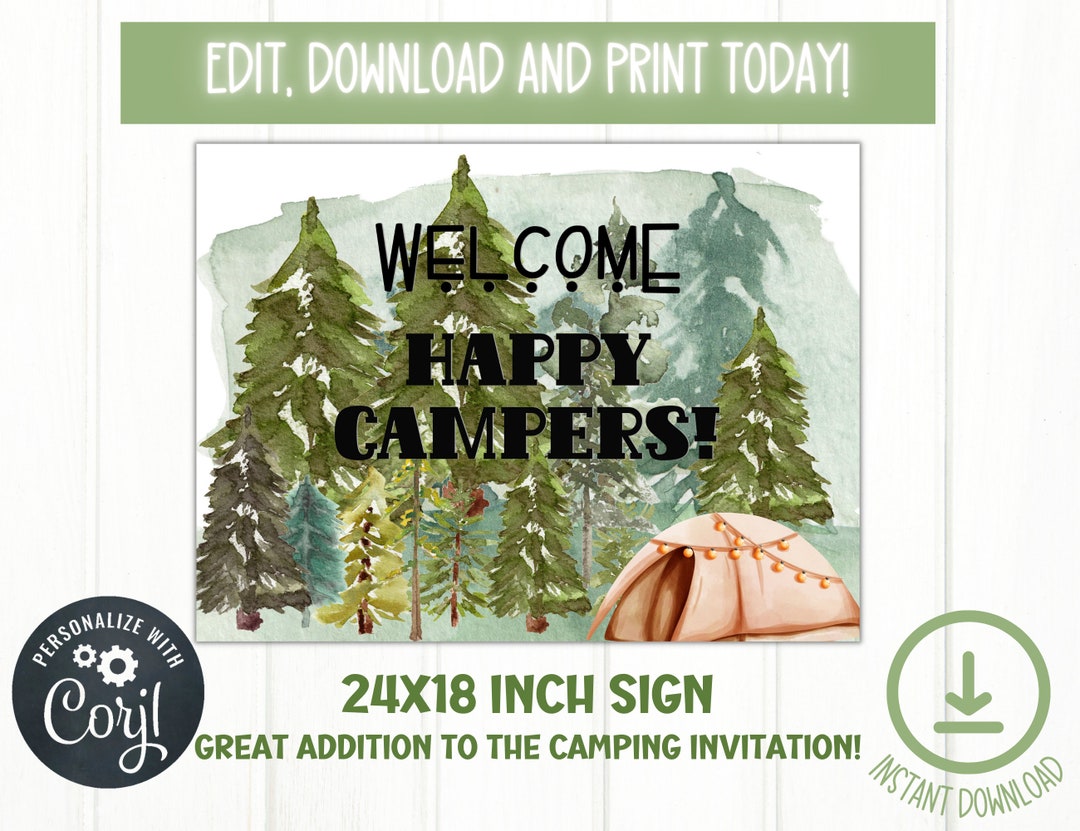 Editable Camping Party Sign Birthday Party Sign Camping Etsy