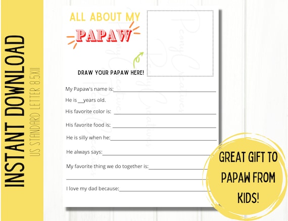 All About My Papaw Printable Father's Day Questionnaire - Etsy