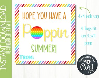 Etiqueta de verano de Poppin EDITABLE / Etiqueta de fin de año / Etiqueta del último día de la escuela / Etiqueta de favor de fiesta