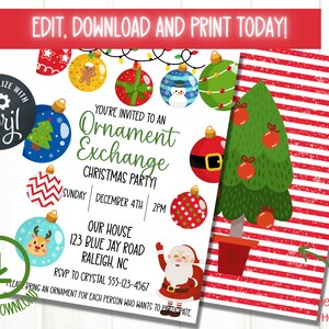 Editable Christmas Party Invitation, Ornament Exchange invitation, Christmas Cookie Party, DIY with Corjl