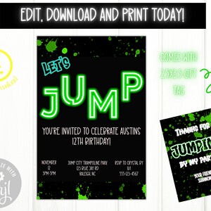 EDITABLE Trampoline Birthday Party Invitation, Jump Park Birthday Invite, Bounce House Birthday Invite, Editable Invitation, Jump Birthday