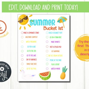 EDITABLE Summer Bucket List | Summer Family Fun |