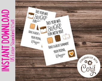EDITABLE Smore&#39;s Tag | End of year tag | Last Day of School Tag | Party Favor Tag