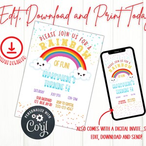 Invitation d&#39;anniversaire arc-en-ciel modifiable 2