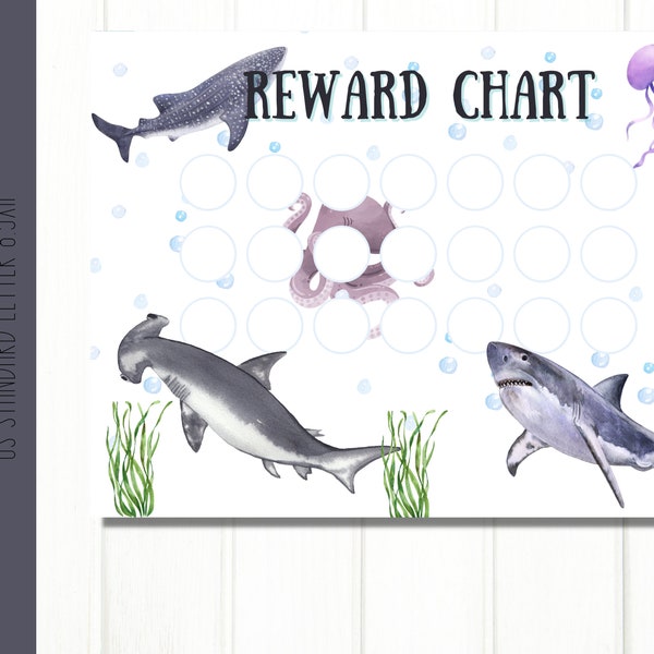 Shark Reward Chart | Reward Chart | Kids Potty Chart | Deep Sea rewards chart | Printable Rewards Chart