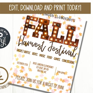 EDITABLE Fall Harvest Festival Flyer, Fall Event Flyer, Fall Carnival, Fall Invitation, School Flyer, Church Flyer