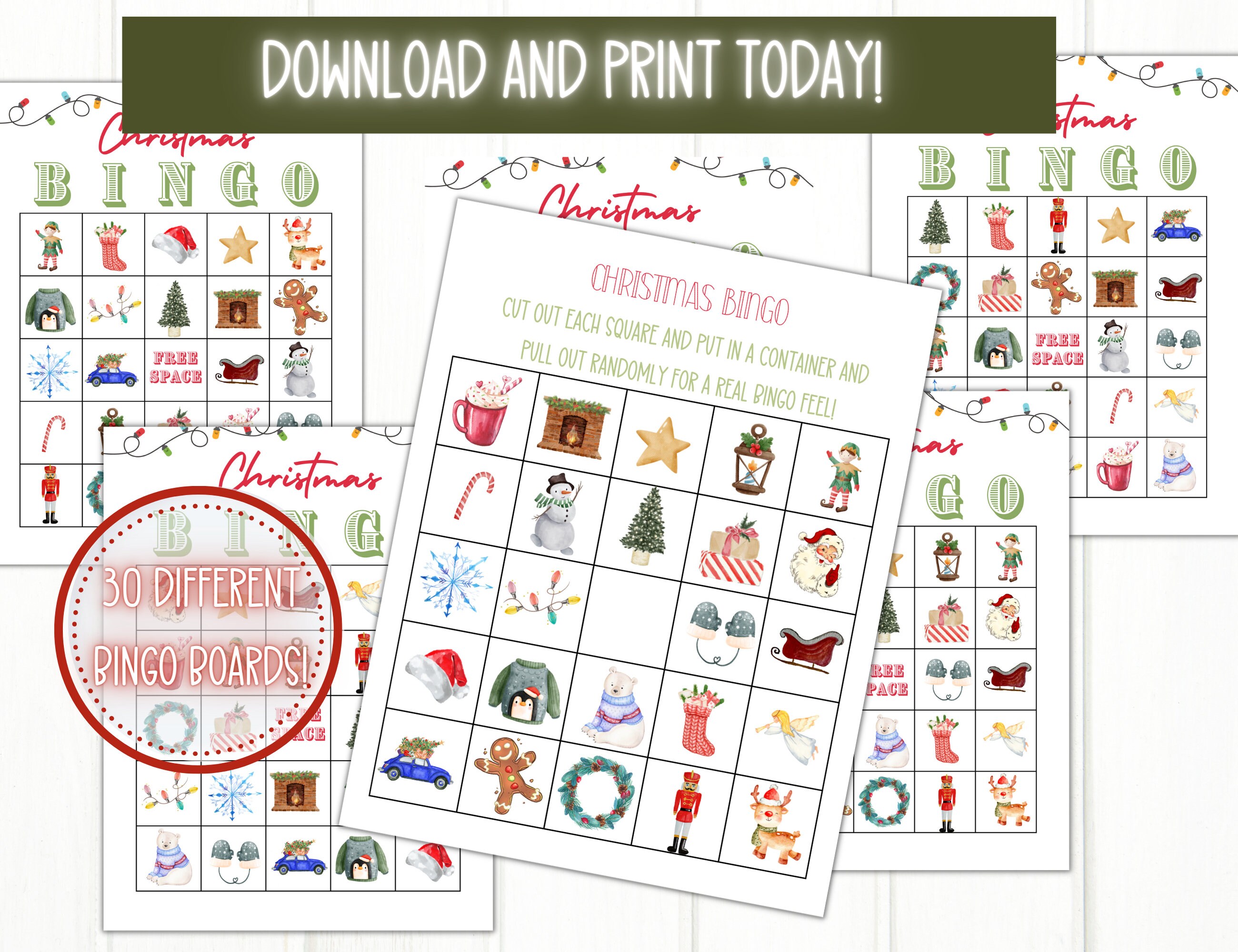 Printable Christmas Bingo Game, 30 Printable Bingo Cards, Classroom ...
