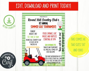 EDITABLE Golf Tournament Flyer | Golf Fundraiser Flyer | Golf Party Invitation | Editable Party Invitation