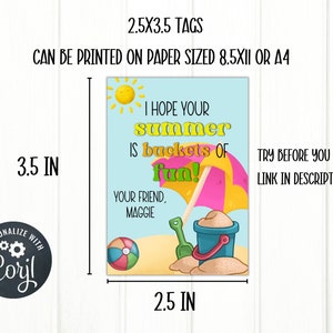 Editable End of Year Summer Tag, I Hope You Have Buckets of Fun - Etsy