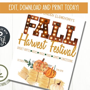 EDITABLE Fall Harvest Festival Flyer, Fall Event Flyer, Fall Carnival, Fall Invitation, School Flyer, Church Flyer