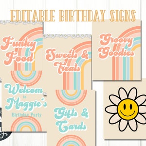 Bewerkbare twee Groovy Party Signs, Groovy verjaardagsborden, twee Groovy verjaardagsfeest, Groovy verjaardagsdecor