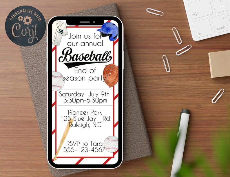 Editable DIGITAL Baseball End of Season Invite, Baseball Themed ...