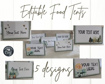 Bearbeitbare Camping Thema Food Etiketten, Camping Party Essen Zelt, Geburtstag Deko, Camping Party Dekor