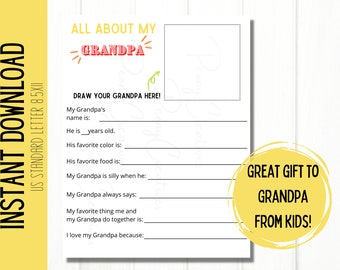 Tout sur mon grand-père imprimable | Questionnaire Fête des Pères | Téléchargement instantané | Cadeau de fête des pères pour grand-père | Cadeau de fête des grands-parents