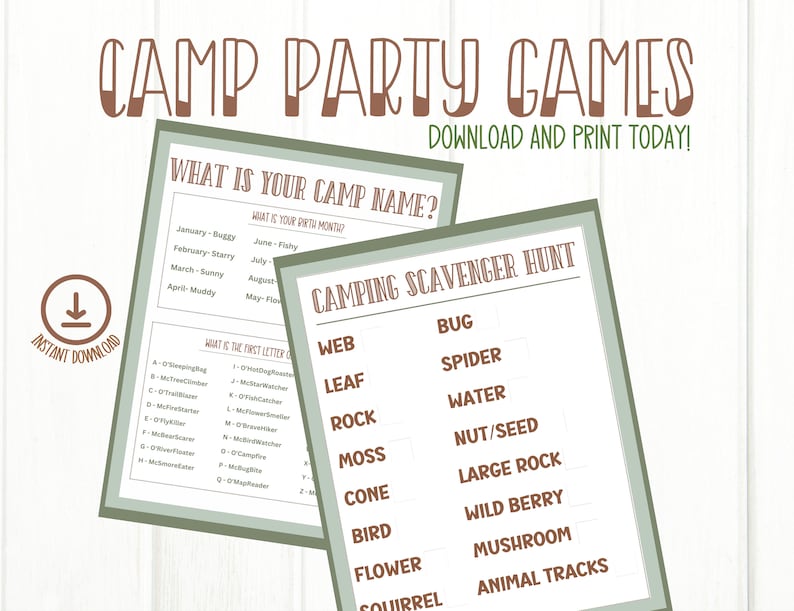 Camping Party Games, Kids Camp Party Games, Ice Breaker Game, What's
