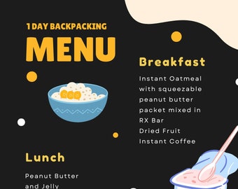 1 Day Backpacking Meal Menu