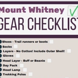 Mt. Whitney Gear Checklist Printable