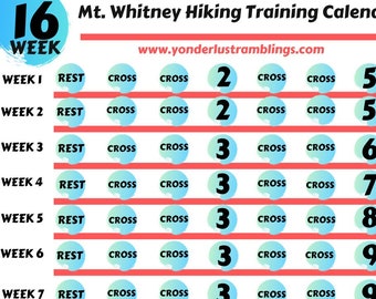 16 Week Mt. Whitney Hiking Training Calendar