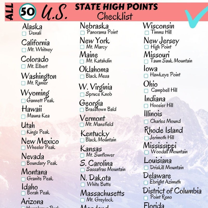 50 States Checklist - Etsy