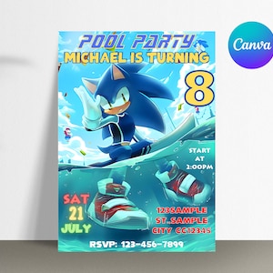 Sonic Pool Party Birthday Invitation (Digital Download)