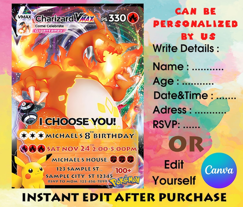 Pokemon Party Invite Pokemon Birthday Invitation