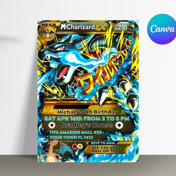 Pokemon Birthday Invitation | Mega Charizard Birthday inivtation