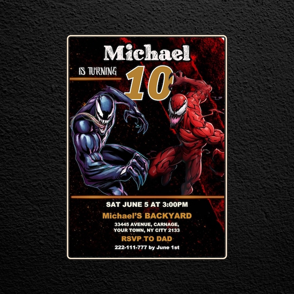 Venom Carnage Digital Download Birthday Invitation