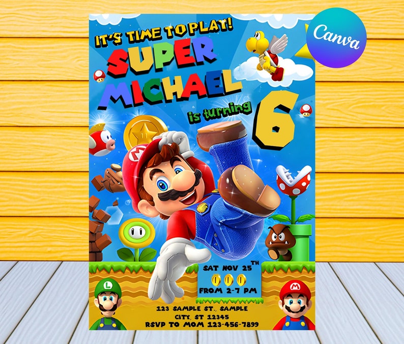 Super Mario Birthday Invitation Kids Birthday Invite Etsy