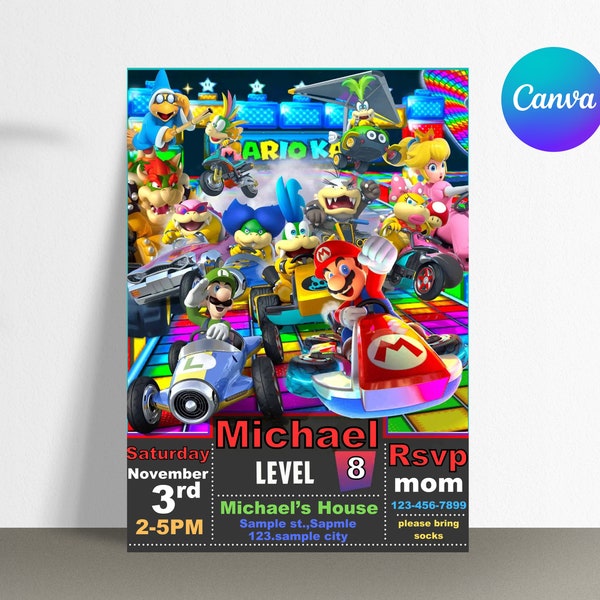 Mario Kart Birthday Invitation | Super Mario Invite