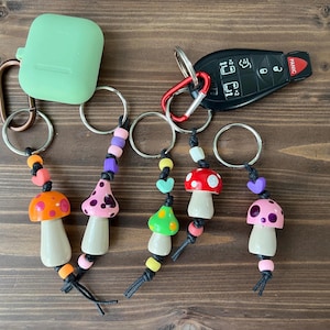 Small wooden mushroom key chains