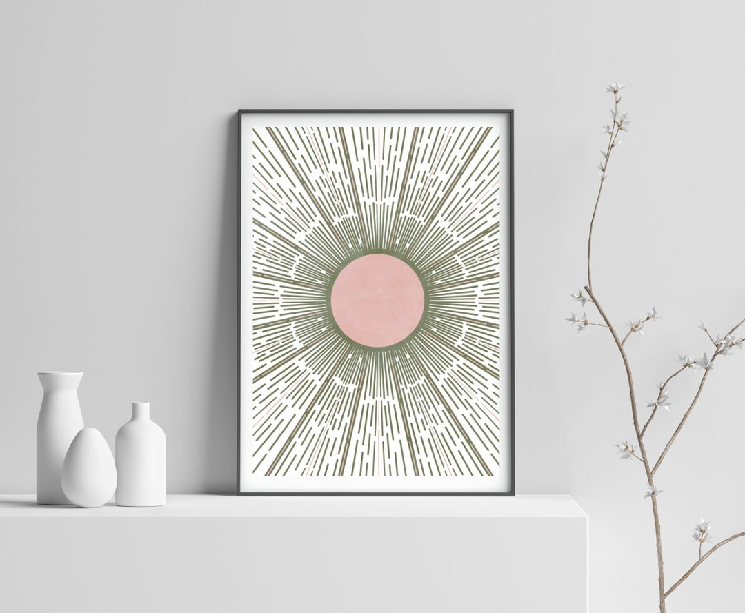 Sage Green and Blush Pink Wall Art Green Boho Sun Pink and - Etsy