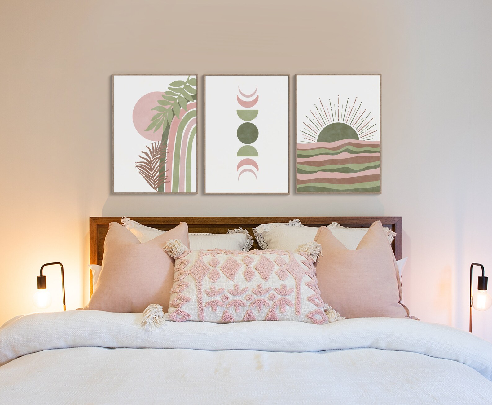 Blush Pink Wall Art Sage Green Wall Art Boho Wall Art Set of - Etsy