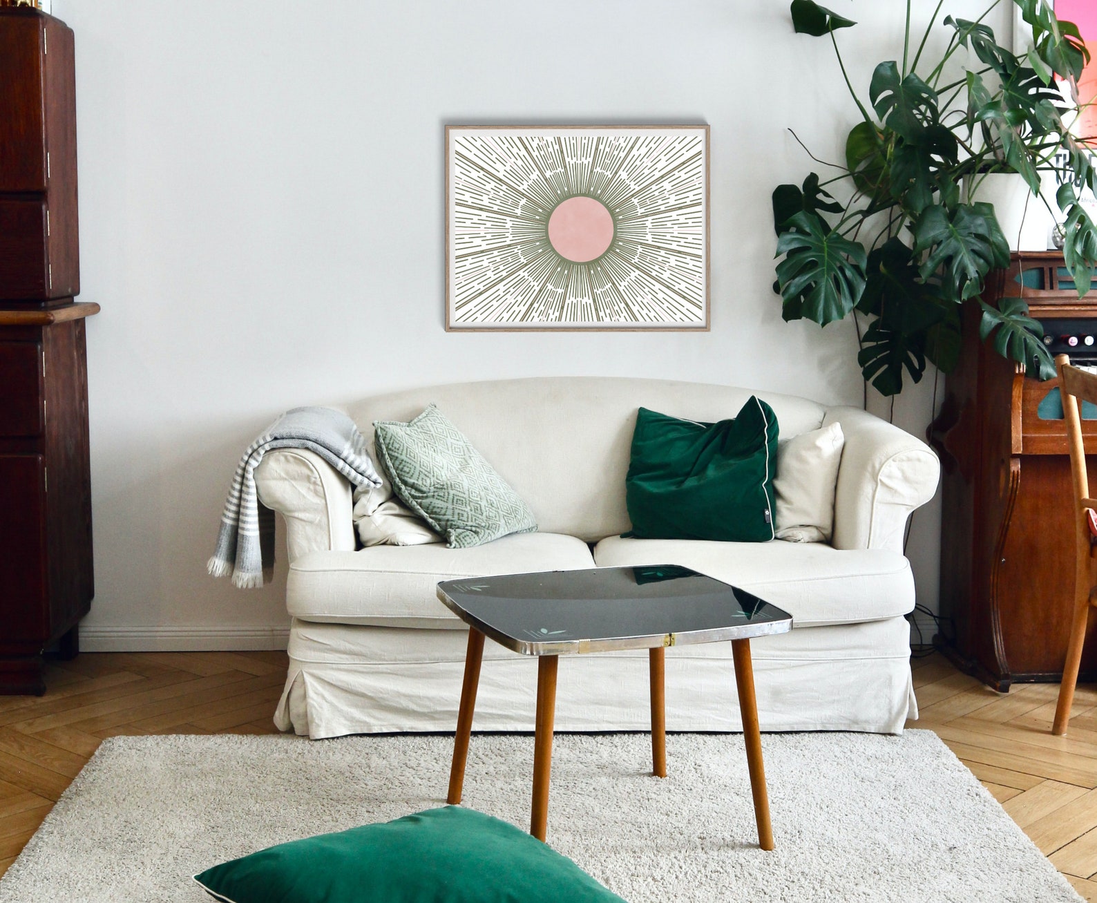 Sage Green and Blush Pink Wall Art Green Boho Sun Pink and - Etsy