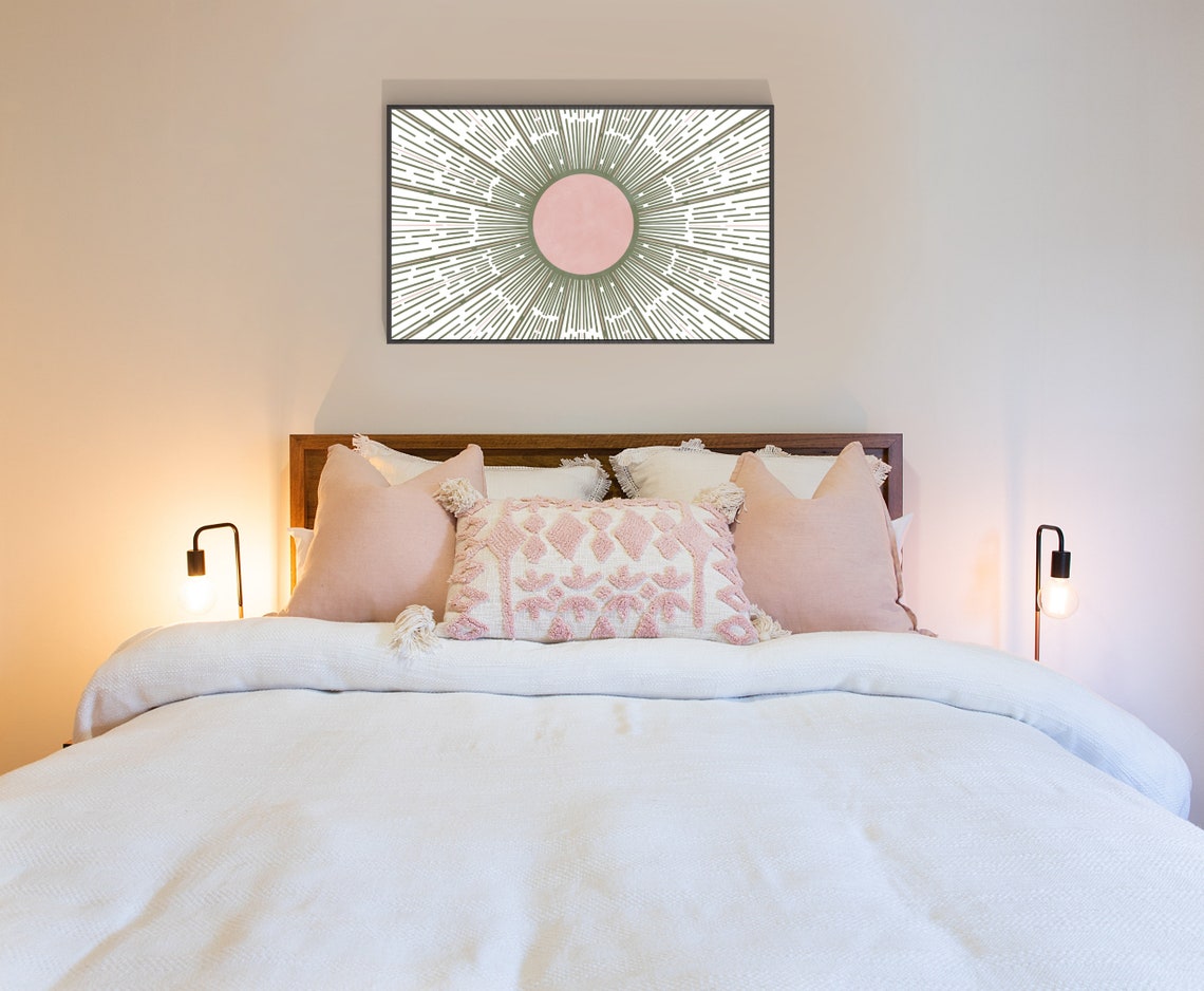 Sage Green and Blush Pink Wall Art Green Boho Sun Pink and Etsy