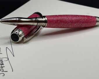Sparkly Pink Rollerball Pen with Diamond Chips