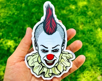 Pennywise Clown with Mohawk, 90's Vintage Horror, Clear Vinyl Sticker
