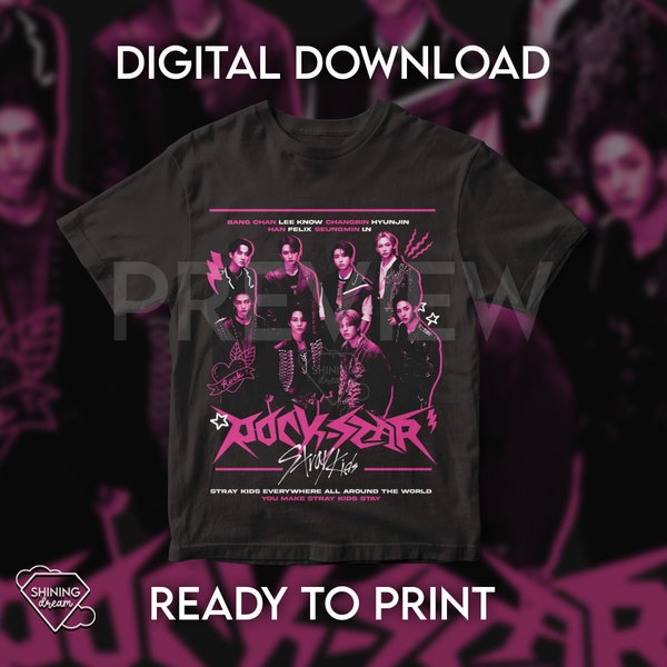Stray Kids Rockstar T- shirt Design (Digital download, ready to print) / Includes PNG file for sublimation or DFT printing.
