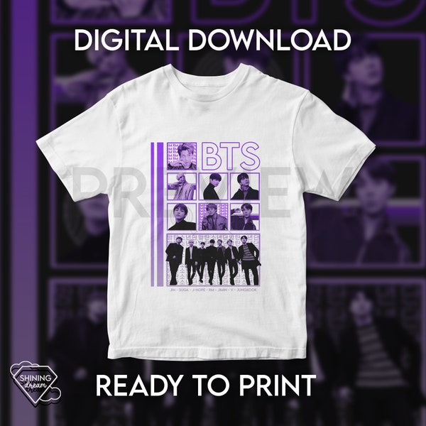 Bts 방탄소년단 / T- shirt Design (Digital download, ready to print) / Includes PNG and EPS files for sublimation or DTF printing.