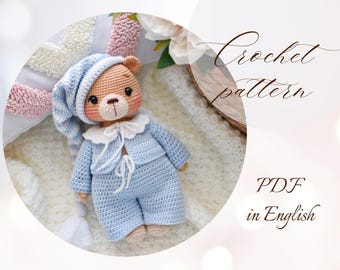 Crochet Bear PATTERN: Amigurumi Teddy Slippy (PDF in English)