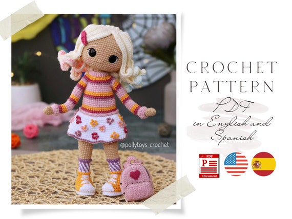 Amigurumi Doll Crochet Pattern, Backpack, English Spanish (PDF)