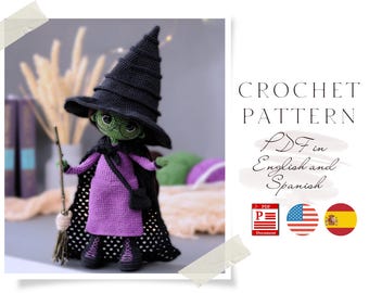 PATROON gehaakte heksenpop: boze heks amigurumi (Engelse en Spaanse pdf)