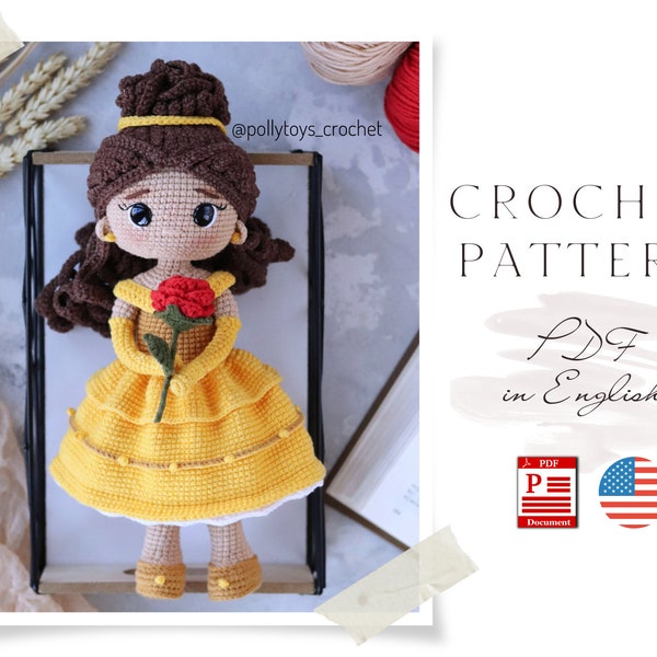 Poupée modèle ANGLAIS au crochet Poupée princesse Amigurumi Poupée au crochet Modèle au crochet pour poupée Amigurumi Modèle mignon de poupée en pdf en anglais