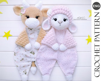 CROCHET PATTERN Comforter | Sheep and Cow | Sleeping toy | Baby Lovey Toy