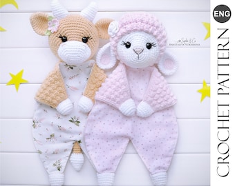 CROCHET PATTERN Comforter | Sheep and Cow | Sleeping toy | Baby Lovey Toy